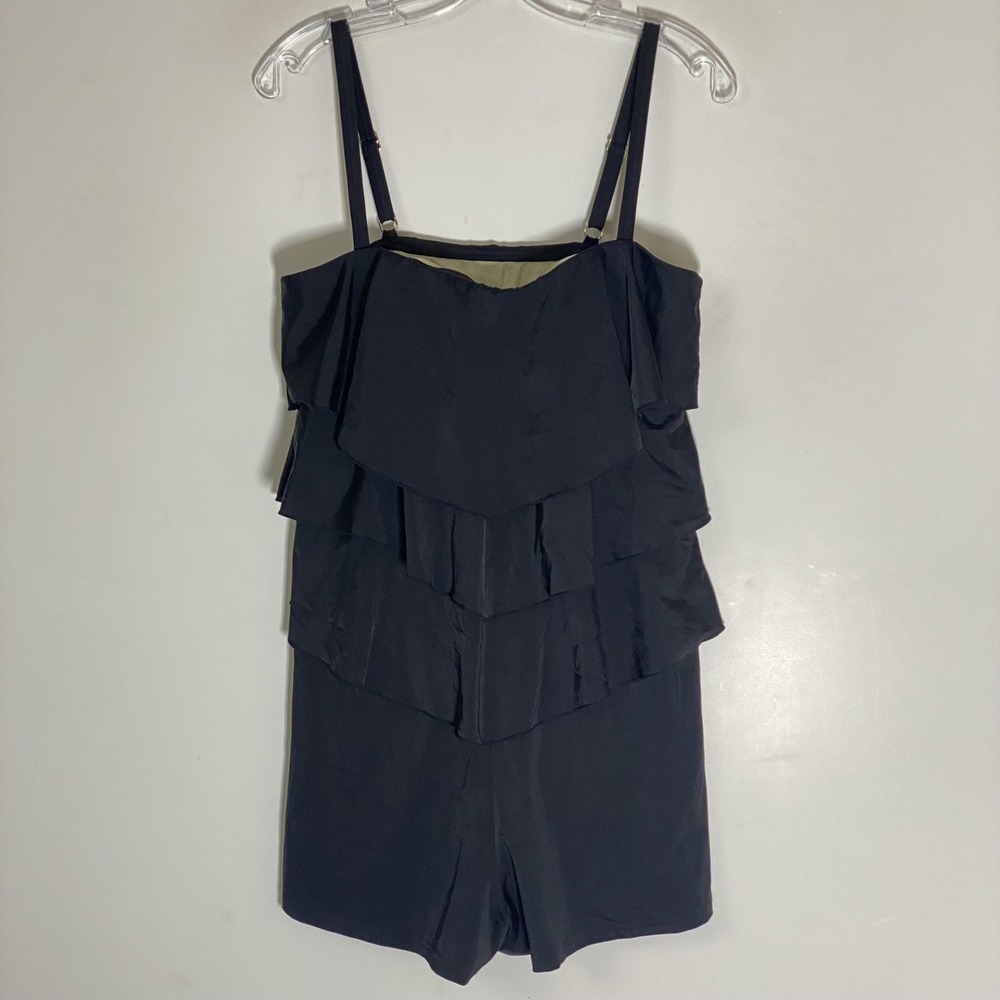 Fit 4 U Swimsuit Womens 12 Black Tiered Ruffle One Piece Swim Shorts Swimwear